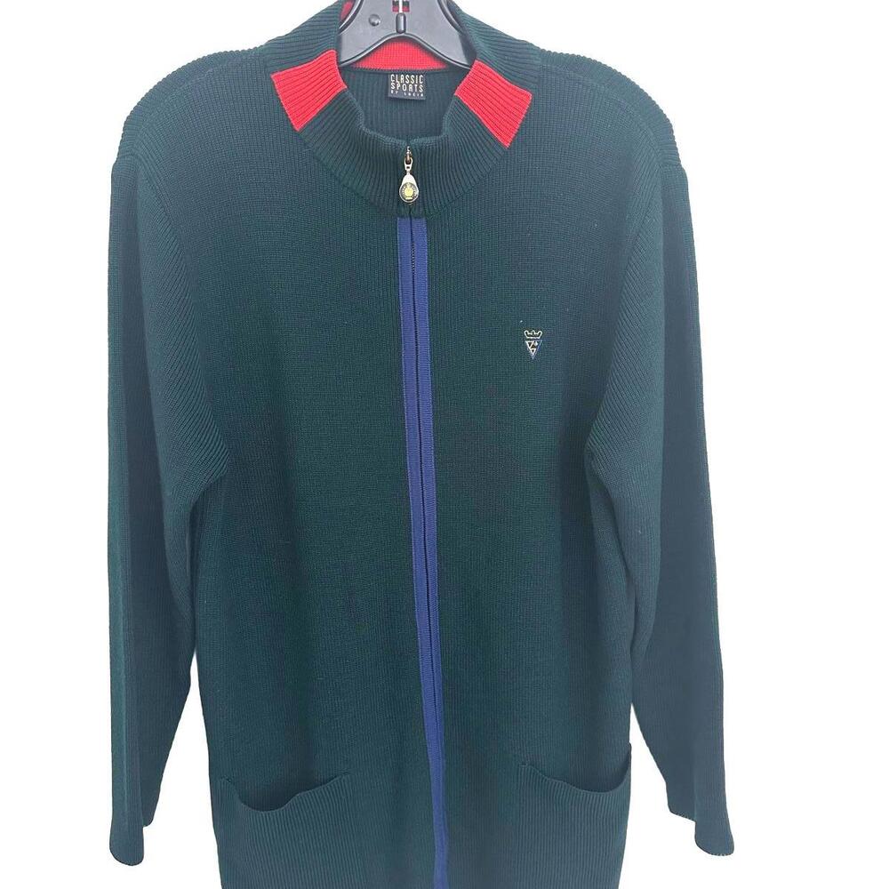 Classic Sports by Lucia Women's Dark Green Wool blend Zip-Up Cardigan Sweater- L